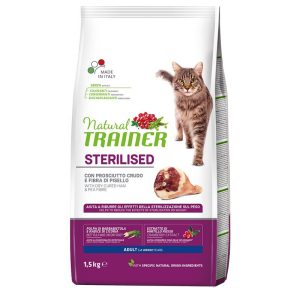 Natural Trainer Sterilised con Prosciutto crudo Crocchette per gatti  1,5 kg