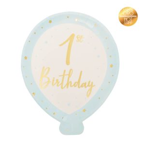 Piatti 1° Compleanno a Palloncino, Celeste e Bianchi con stampe Oro , Givitalia