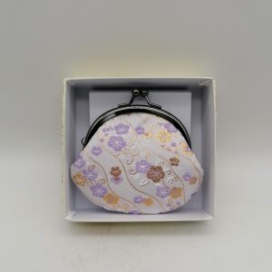 Portamonete artigianale da Kyoto S – Fiori di susino oro/violetto