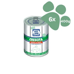 Cibo Umido per Cani Vet Line Crescita Gusto Anatra e Patate 6x400gr