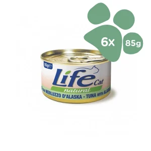 Cibo Umido per Gatti Life Cat Natural Gusto Tonnetto e Merluzzo d’Alaska 6x85gr