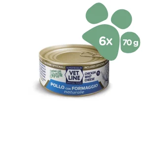 Cibo Umido per Gatti Vet Line Gusto Pollo e Formaggio al Naturale 6x70gr