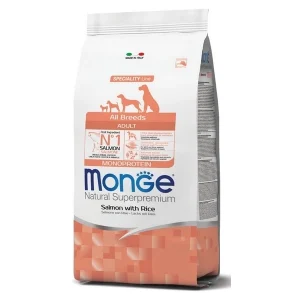 Crocchette per Cani Adulti Monge Natural Superpremium Monoprotein All Breed Gusto Salmone e Riso 12kg